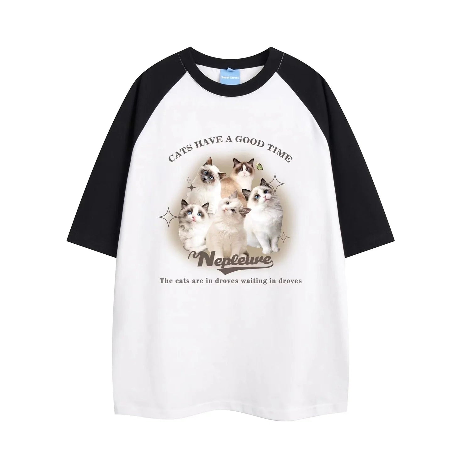 Cat Graphic Cotton Women's Vintage T-Shirt -