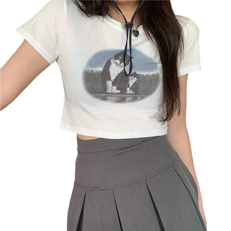 Cat Print Slim T-Shirt - T-shirts