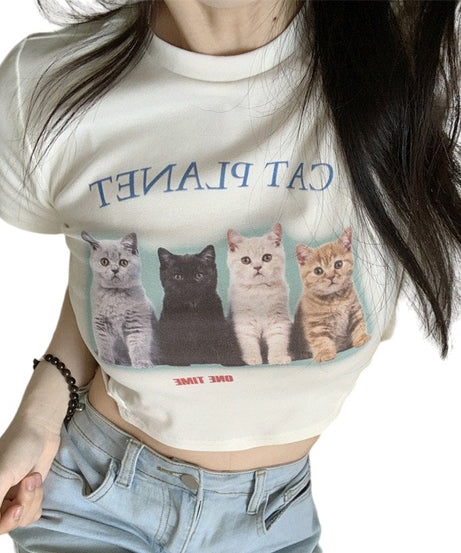 Cat Print Summer Crop Top - Crop Tops