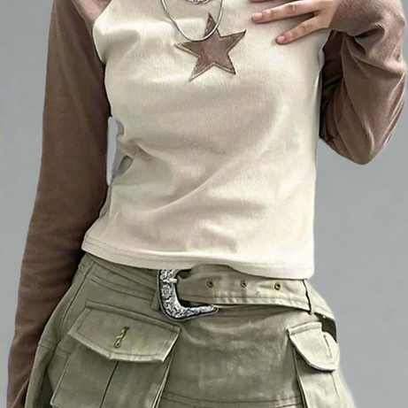 Celestial Contrast Long Sleeve Crop Top Shoptery