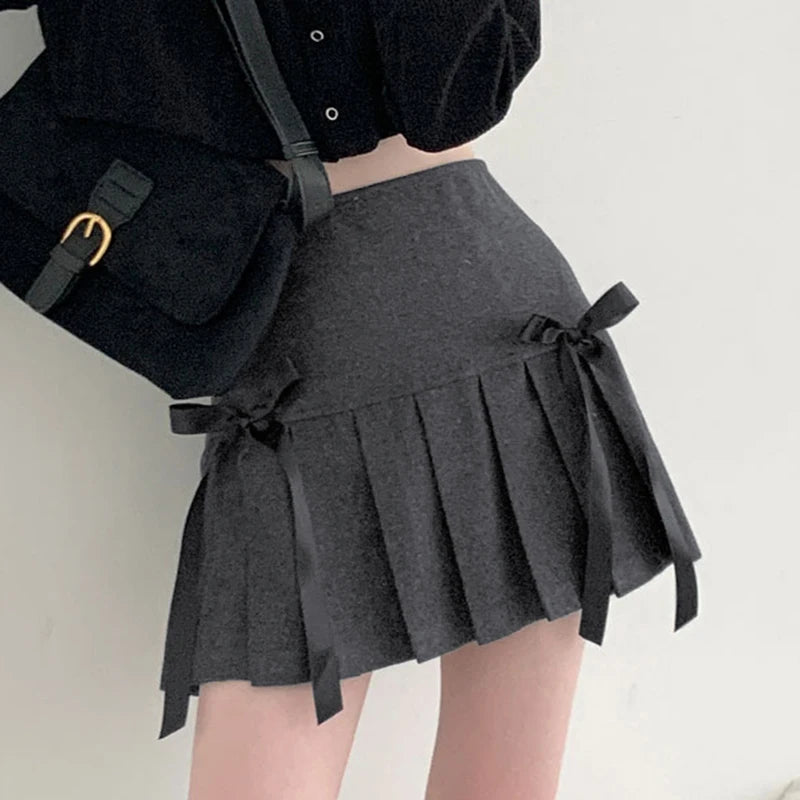 Charcoal Chic Pleat Mini Skirt -