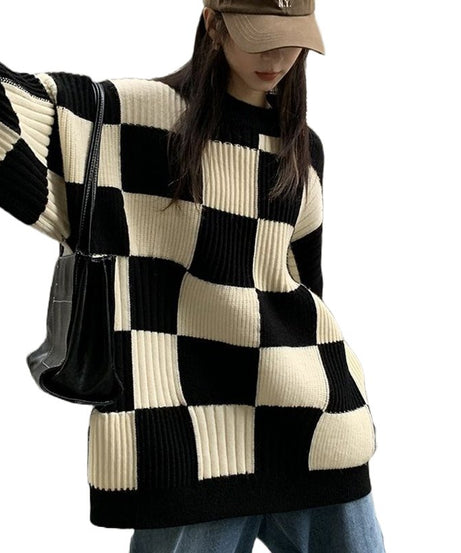 Checkerboard Oversize Sweater - Sweaters