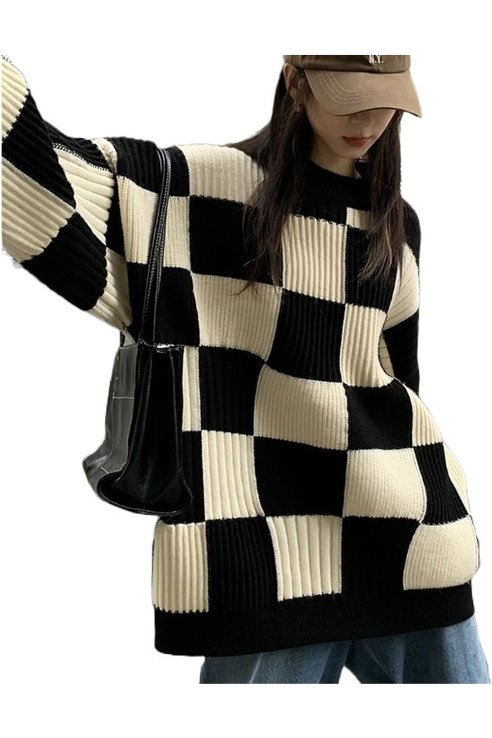 Checkerboard Oversize Sweater - Sweaters