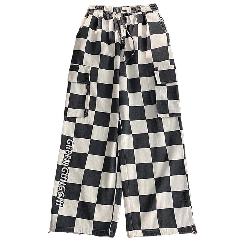 Checkerboard Wide Leg Pants - Pants