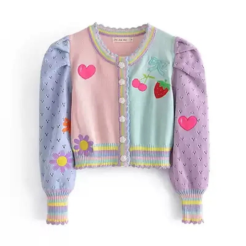 Cherry-Embroidered Knit Cardigan - Cardigans