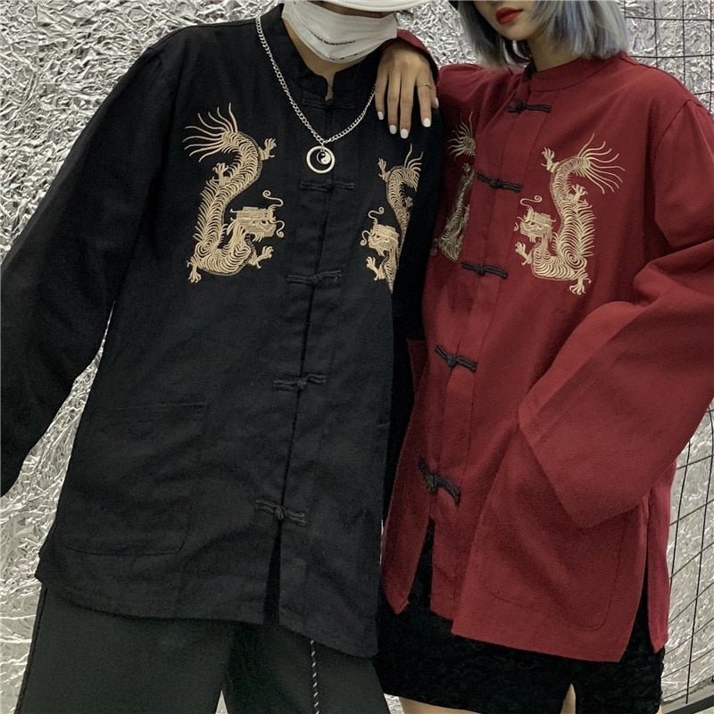 Chinese Dragon Embroidery Shirt - Shirts
