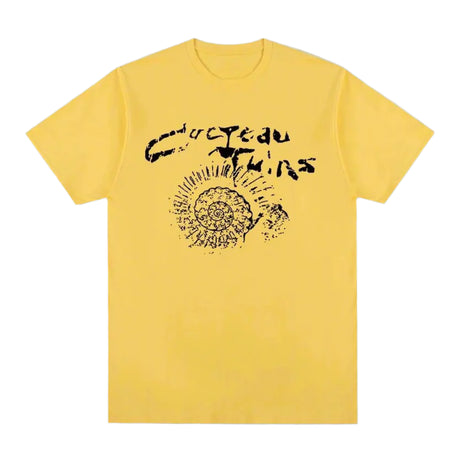 Aesthetic Cocteau Twins Cotton Graphic T-shirt Yellow Shoptery