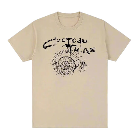 Aesthetic Cocteau Twins Cotton Graphic T-shirt Khaki Shoptery