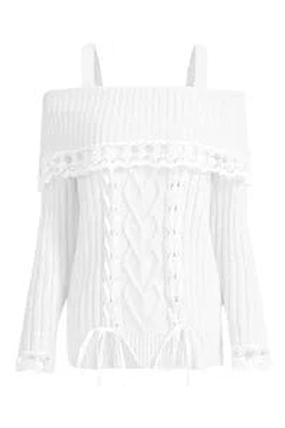 Coquette Cold Shoulder Lace Knit Sweater White tie Shoptery