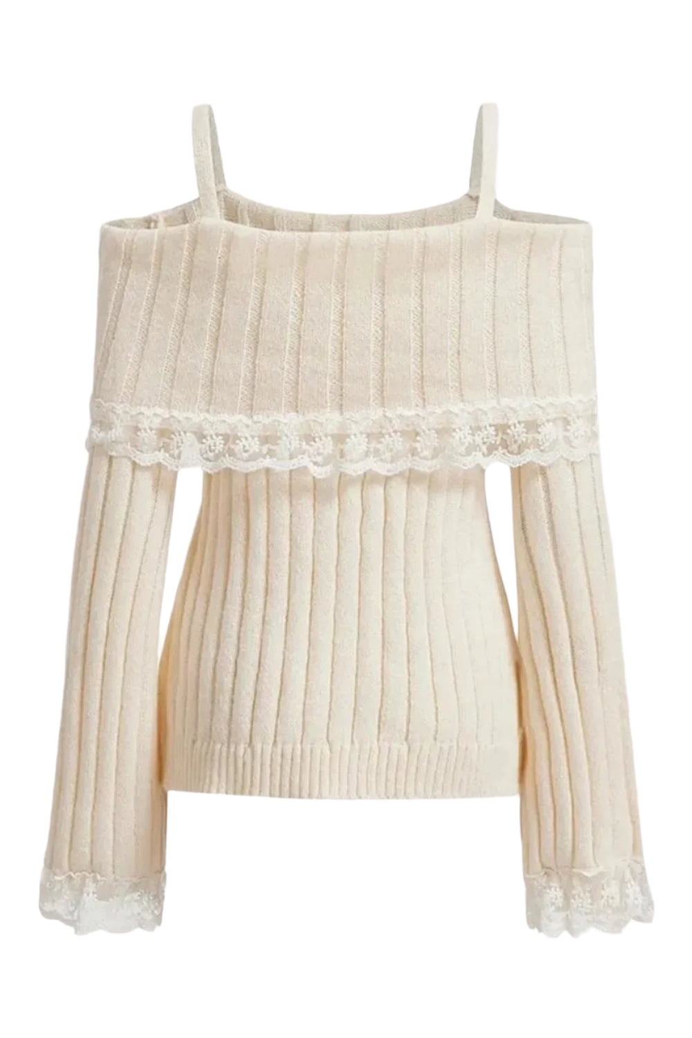 Coquette Cold Shoulder Lace Knit Sweater Shoptery