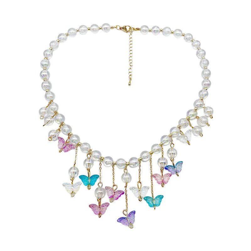 Color Crystal Butterfly Necklace -