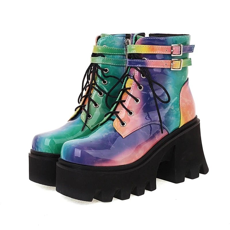 Colorful Motorcycle Ankle Boots -