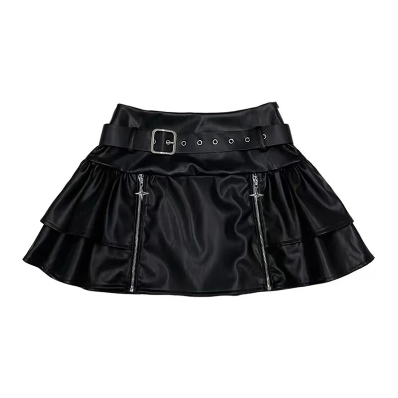 Cool Zipped Leather Mini Skirt -