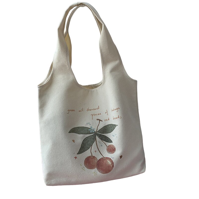 Coquette Cherry Print Canvas Shopping Bag - Bags