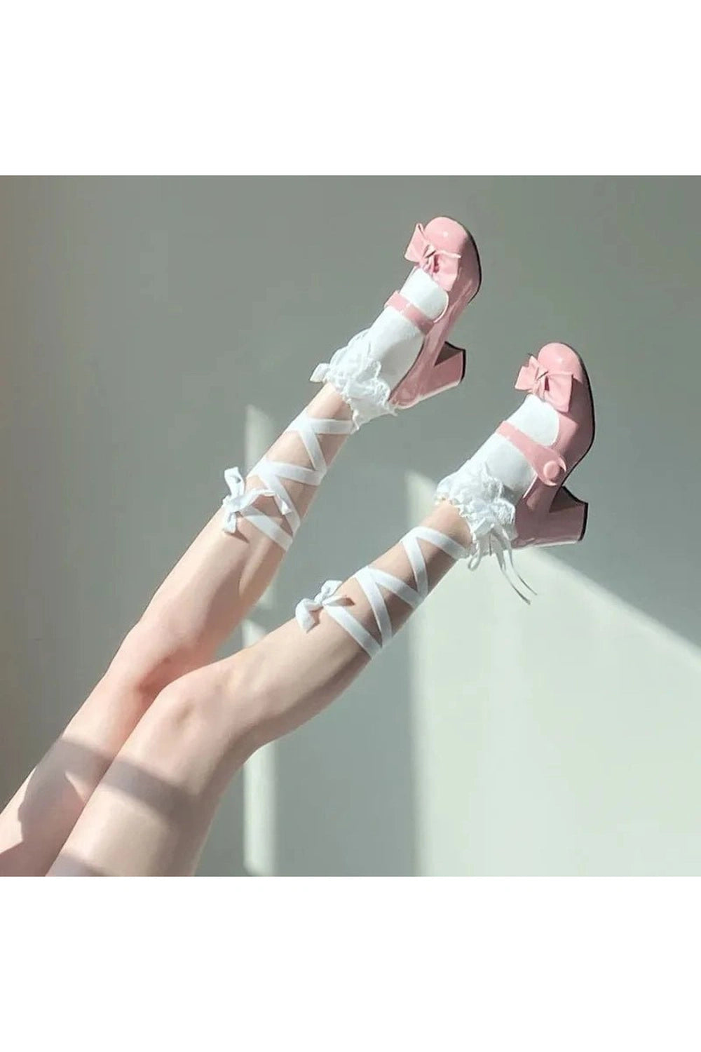 Coquette Lace Cross Tie Socks white one size Shoptery