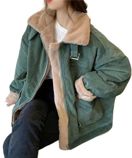 Corduroy Plush Winter Jacket - Coats & Jackets
