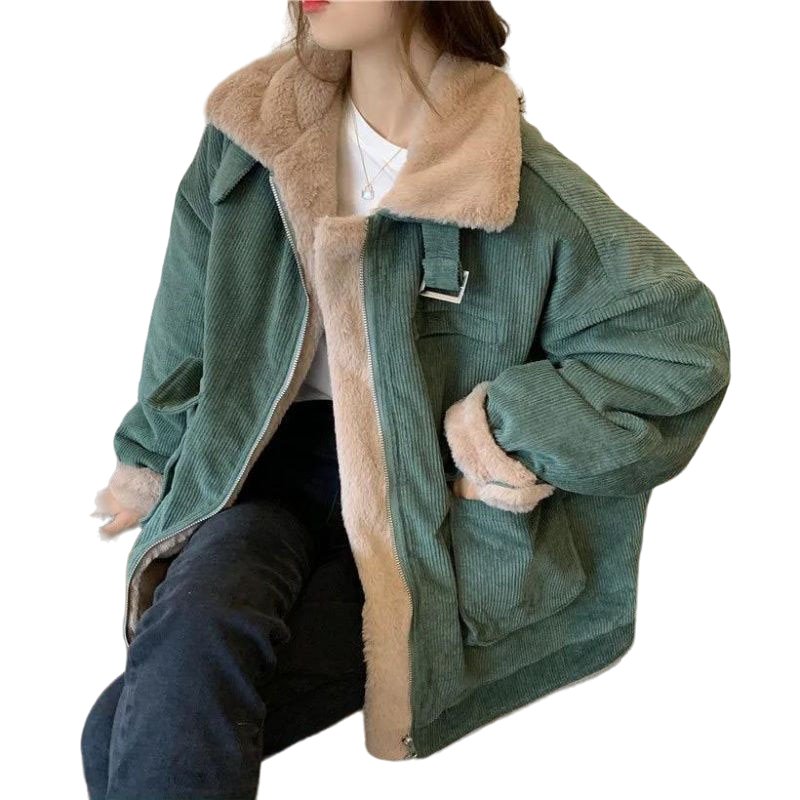 Corduroy Plush Winter Jacket - Coats & Jackets