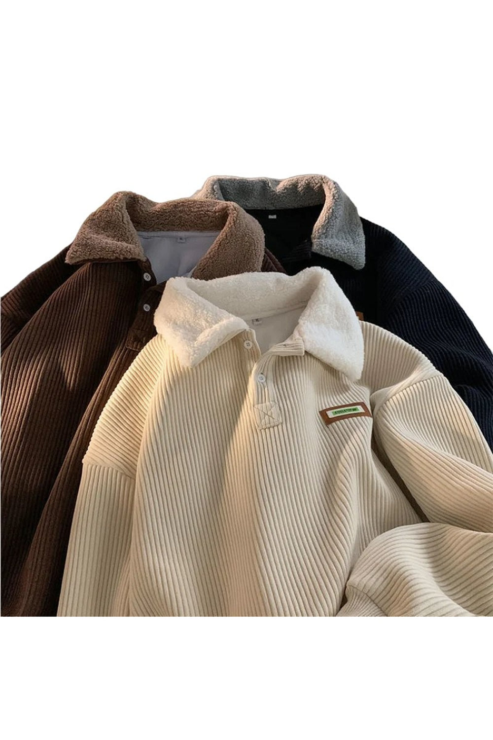 Retro Corduroy Polo Collar Pullover Shoptery