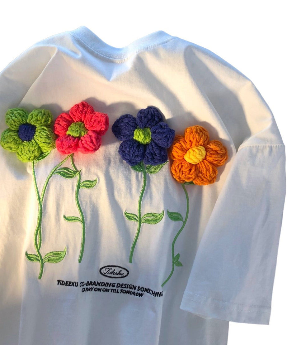 Cotton Floral Knitted T-Shirt - T-shirts