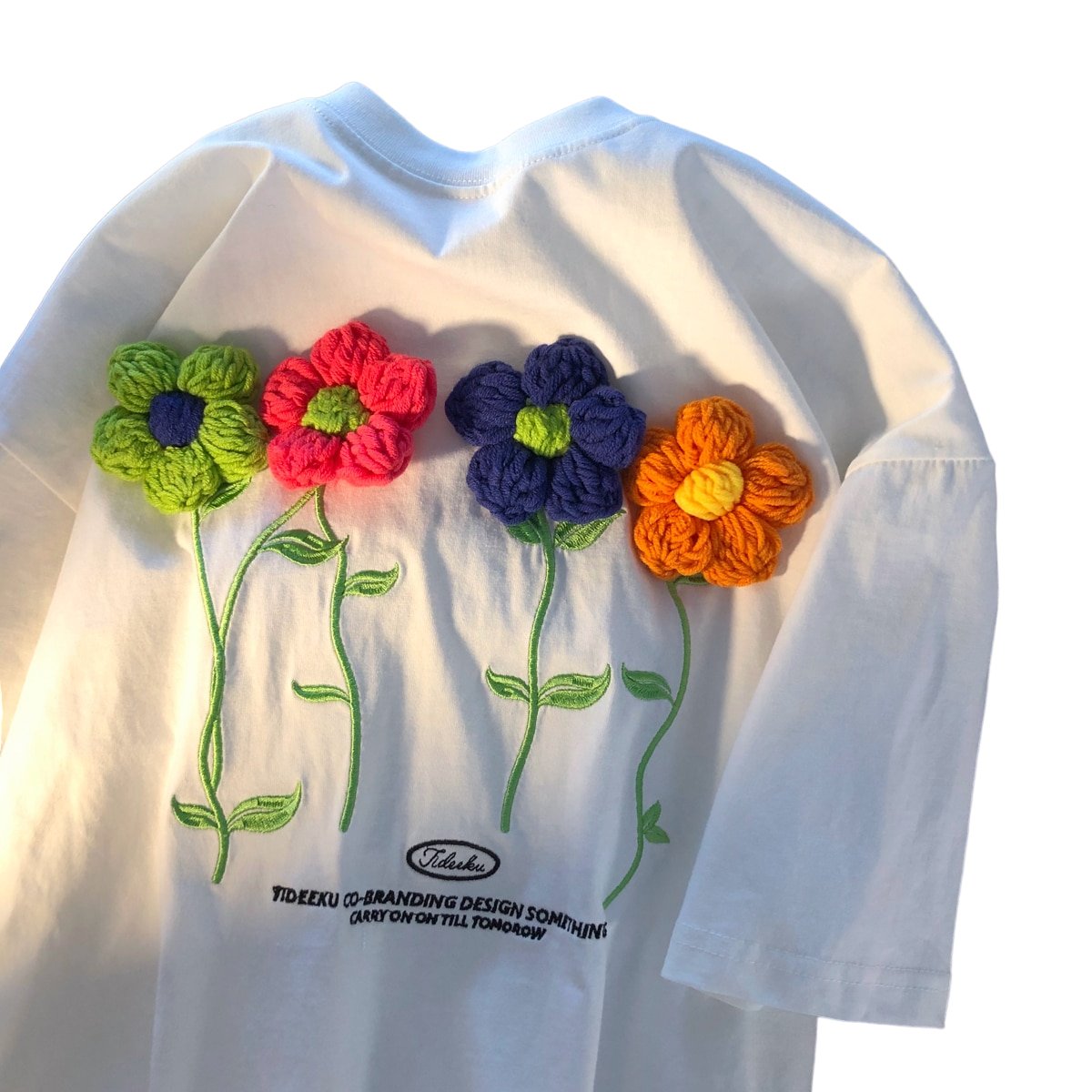 Cotton Floral Knitted T-Shirt - T-shirts