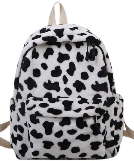 Cow Pattern Plush Backpack - Backpacks