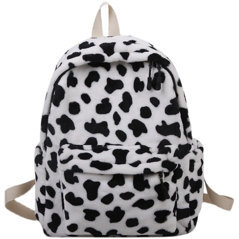 Cow Pattern Plush Backpack - Backpacks