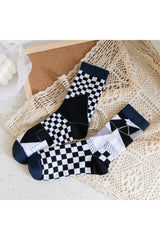 Creative Irregular Short Couple Socks Black White Plaid 36-42 Shoptery