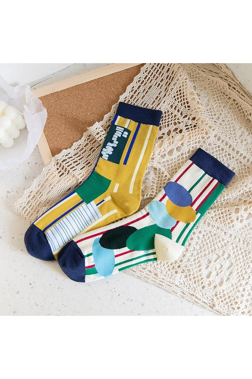 Creative Irregular Short Couple Socks Vertical Stripe Dot 36-42 Shoptery