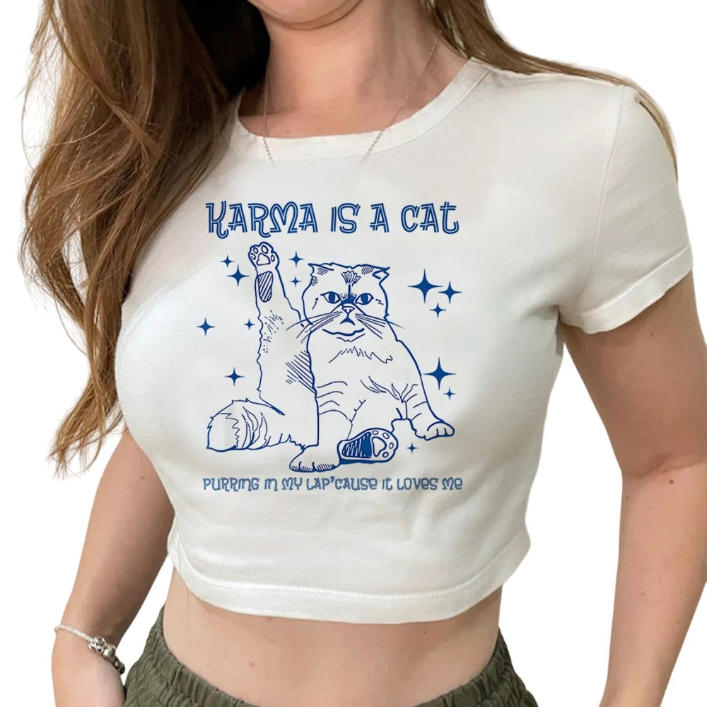 Crop Top "KARMA IS A CAT" - Crop Tops