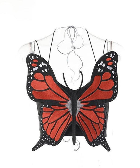 Crop Top With Butterfly Overlay - Crop Tops