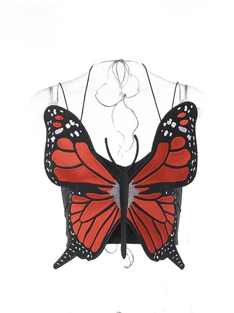 Crop Top With Butterfly Overlay - Crop Tops