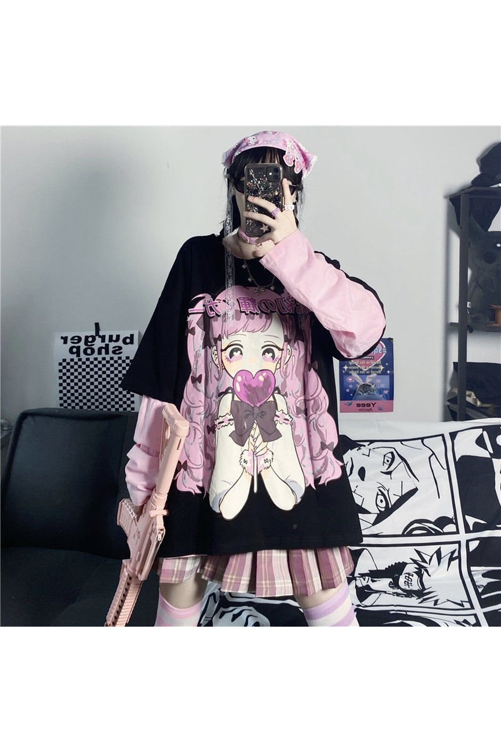 Cute Anime Print Long-Sleeved T-Shirt - T-shirts