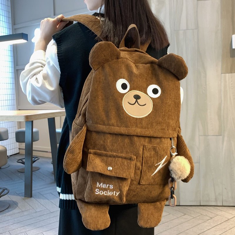 Cute Bear Velvet Backpack - Backpacks