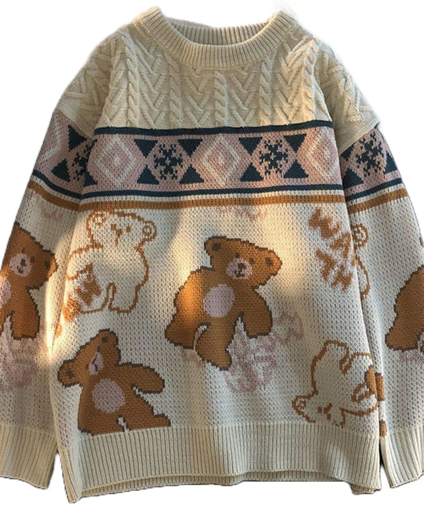 Cute Bear Vintage Oversize Knit Sweater - Sweaters