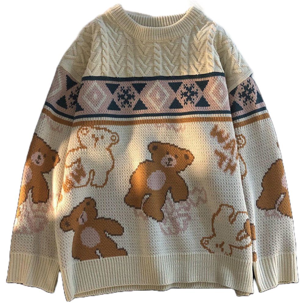 Cute Bear Vintage Oversize Knit Sweater - Sweaters