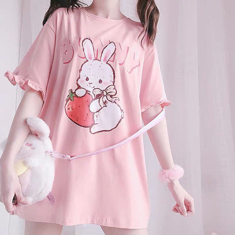 Cute Pink Strawberry Bunny T-Shirt - T-shirts