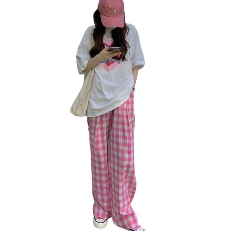 Cute Skater Girl Pink Plaid Pants - Pants