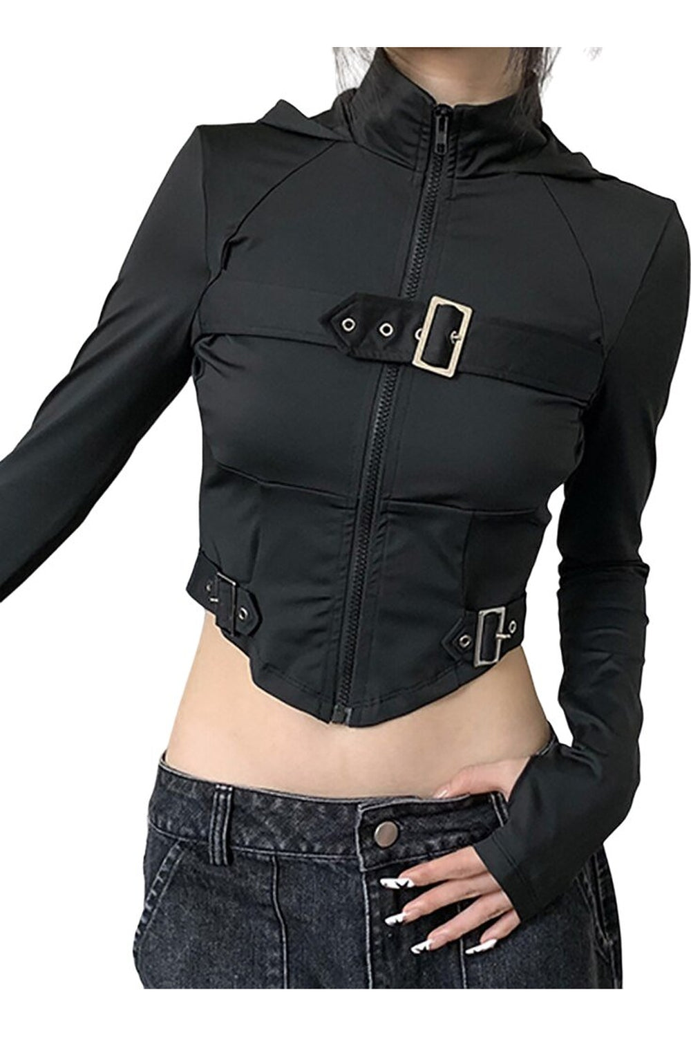 Cyber Gothic Crop Hoodie - Hoodies