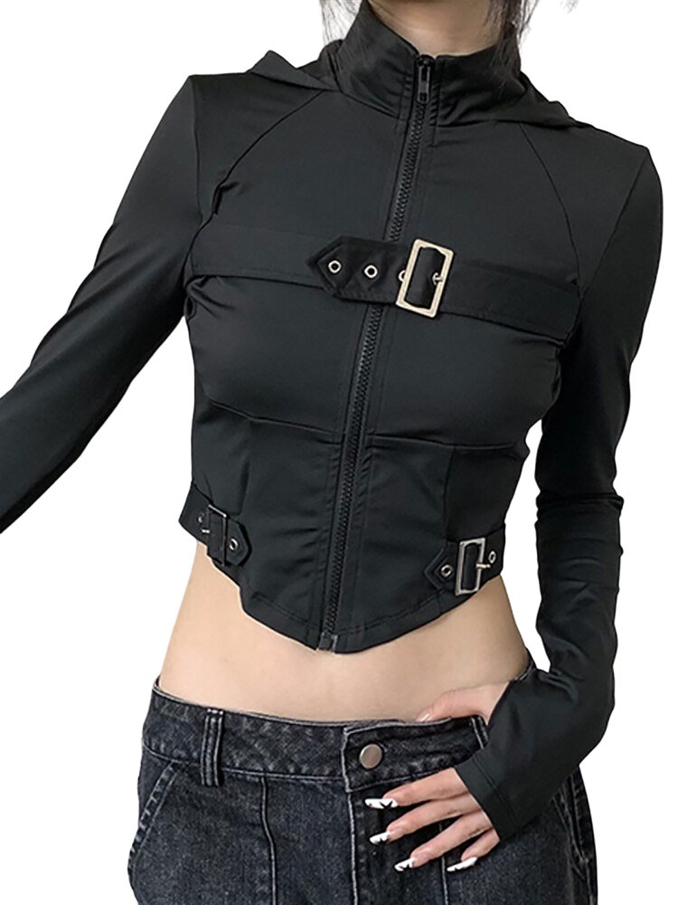 Cyber Gothic Crop Hoodie - Hoodies