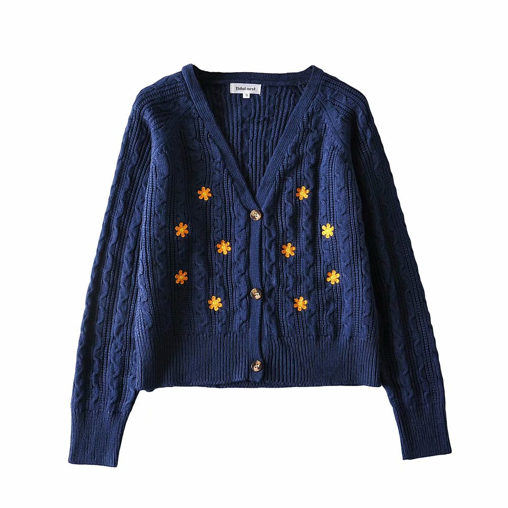 Daisy embroidery Knitted Cardigan Vintage - Cardigans