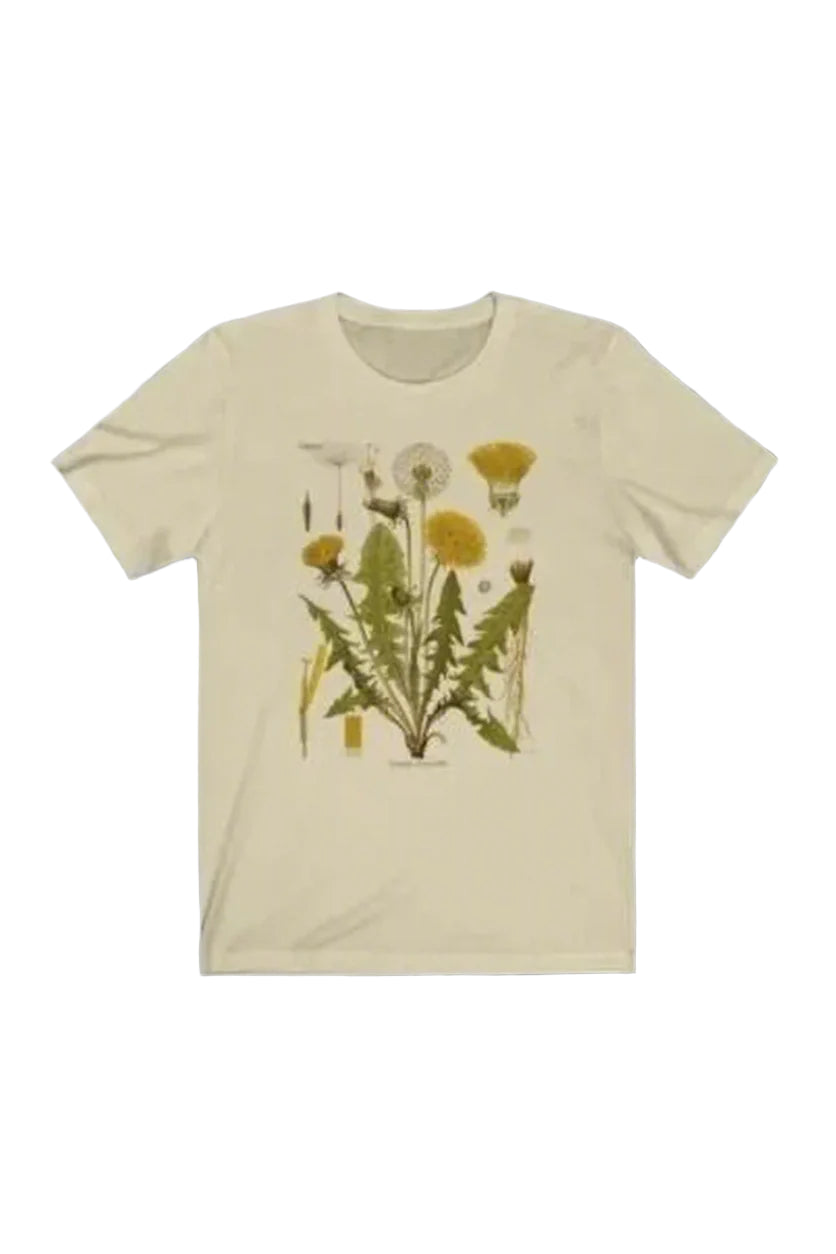 Aesthetic Dandelion Botanical T-shirt Khaki Shoptery