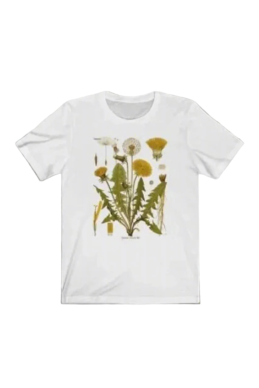 Aesthetic Dandelion Botanical T-shirt WHITE Shoptery