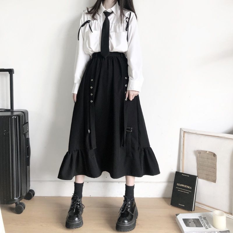 Dark Academia Style Long Skirt - Outfit Sets