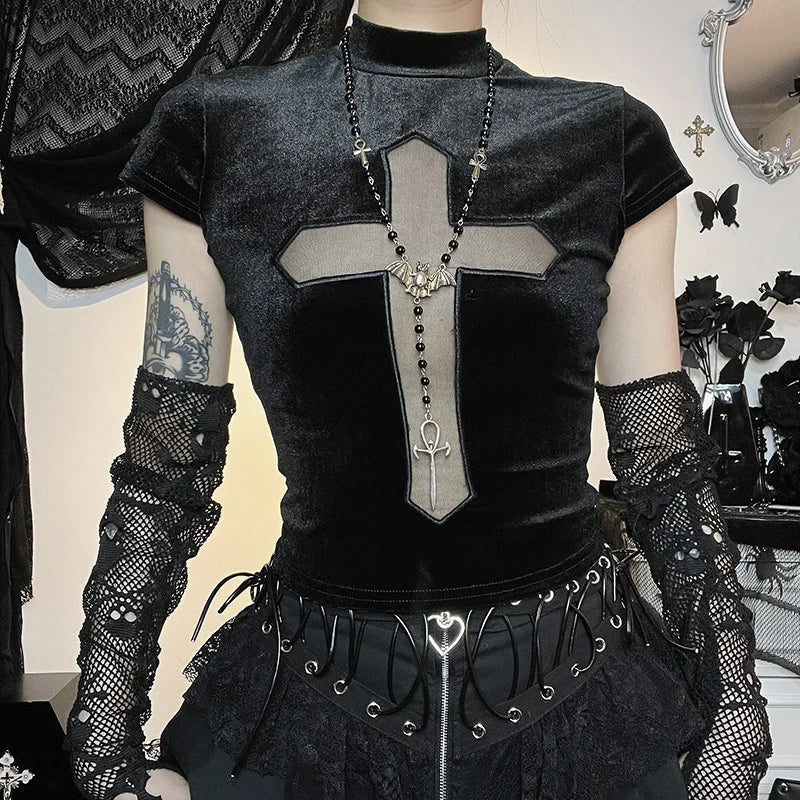Dark Cross Sheer Mall Gothic Women's T-Shirt -