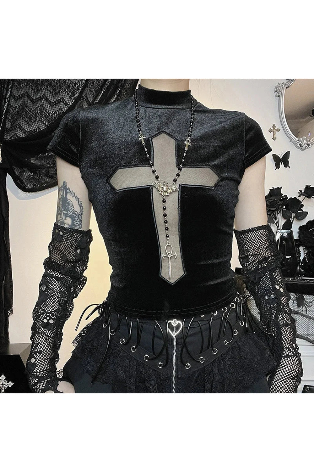 Dark Cross Sheer Mall Gothic Women's T-Shirt -