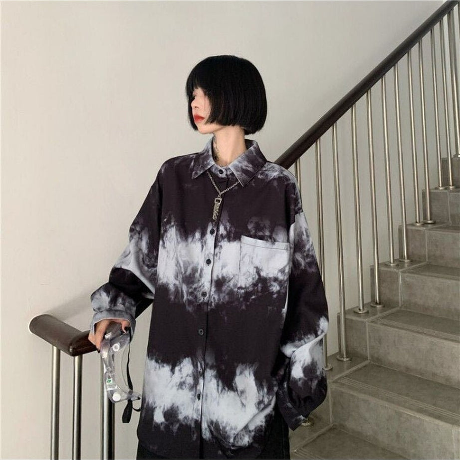 Dark Tie-dye Alt Edgy Blouse Shoptery