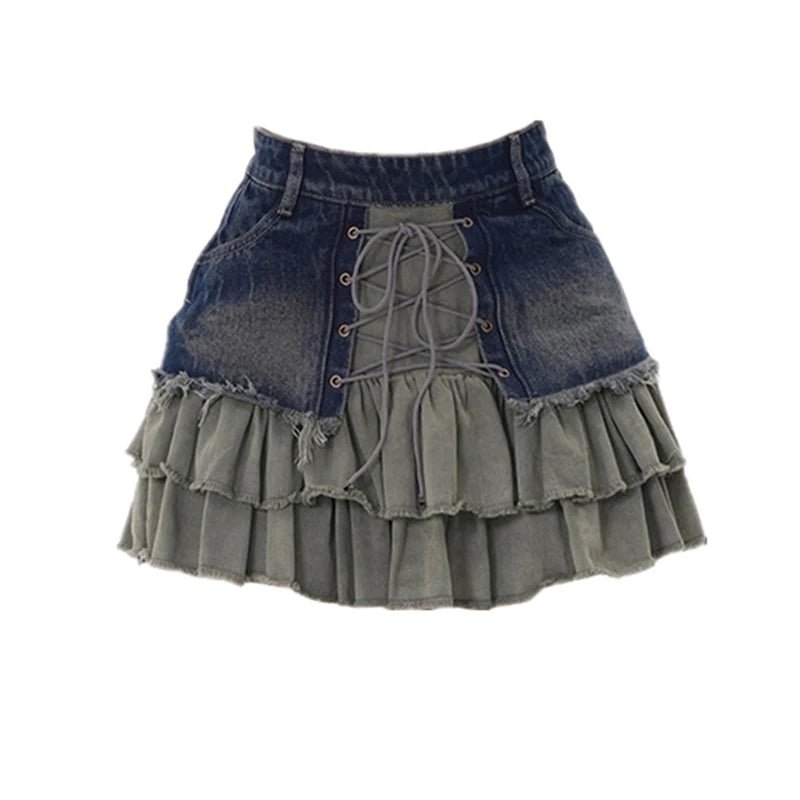 Denim Dalliance Lace-Up Skirt -