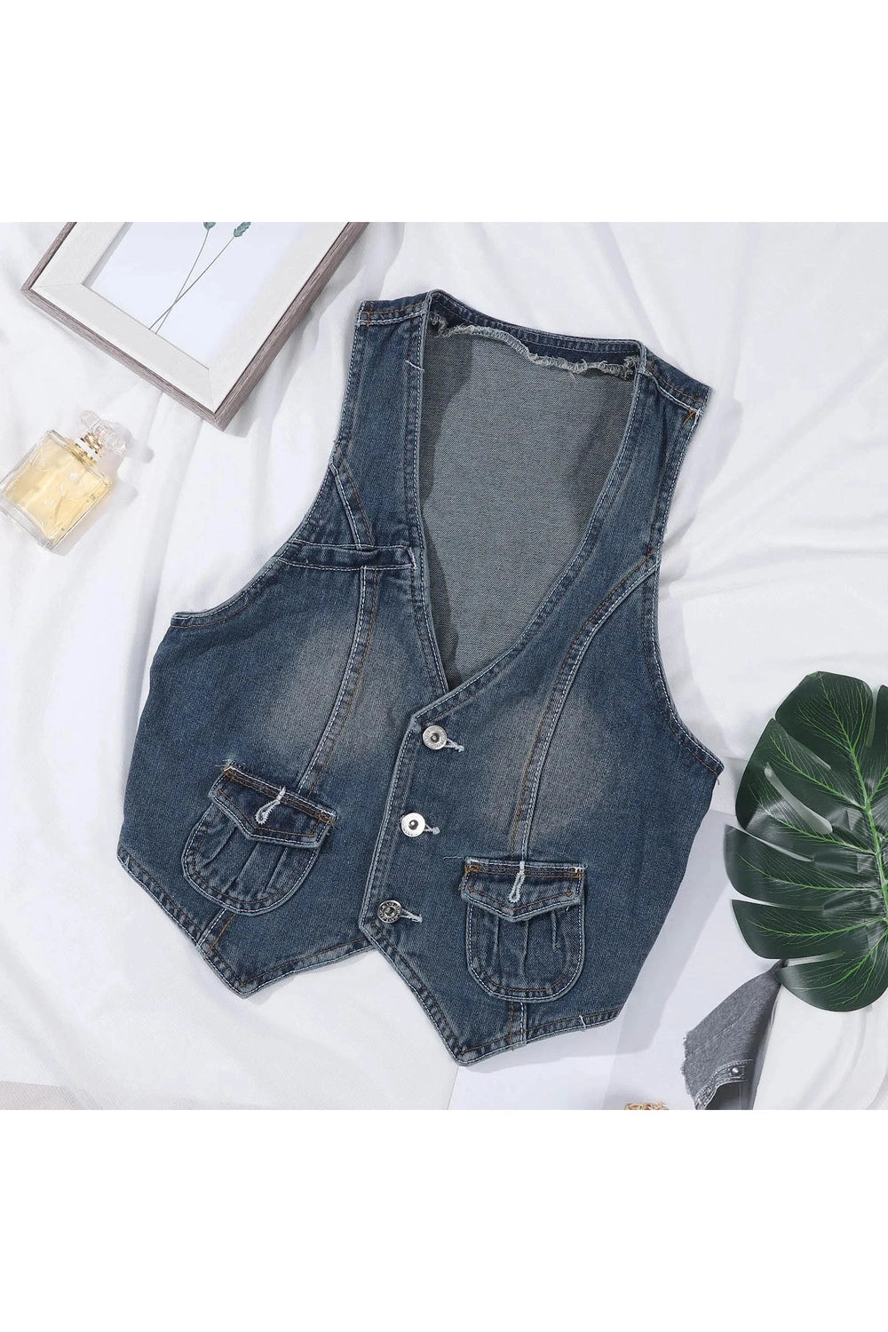 Denim Dream Lace Trimmed Vest -