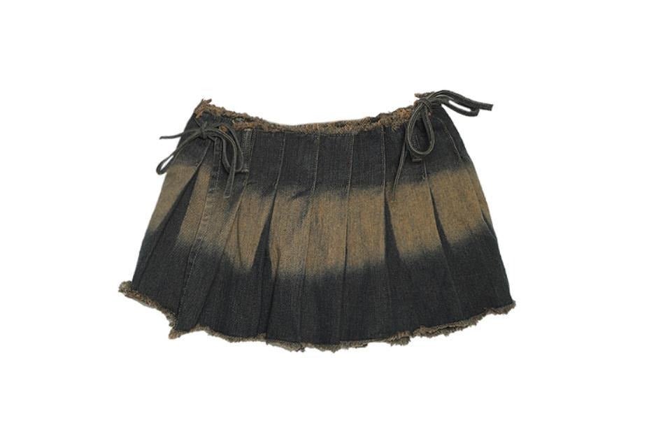 Denim Pleated Retro Skirt - Skirts