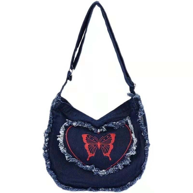 Denim Tassel Butterfly Handbag - Handbags